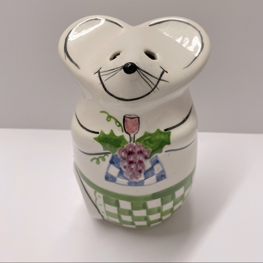 Laurie Gates Mouse Cheese Shaker Holding Grapes Wine Glass Ceramic Hand Painted